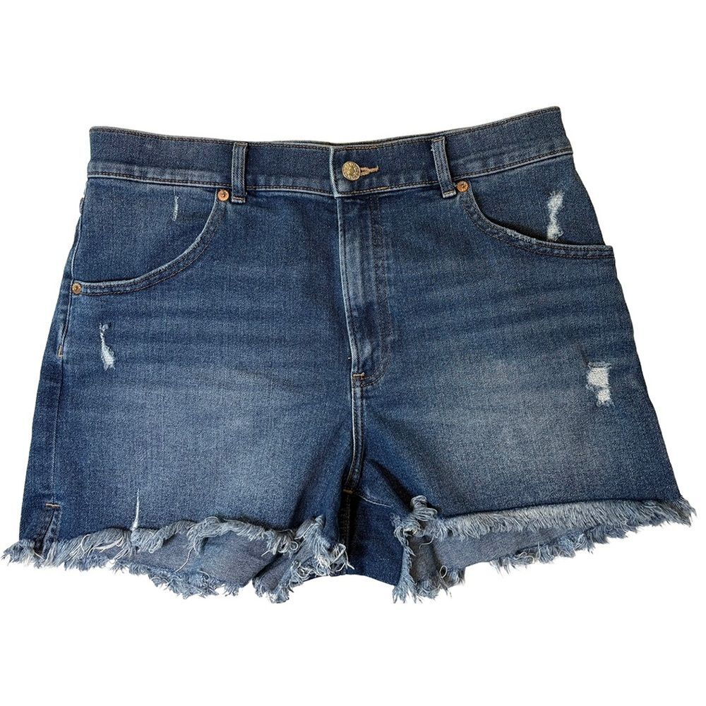 Express Super High Rise Mom Shorts Distressed Raw Hem Denim Shorts | Size 12